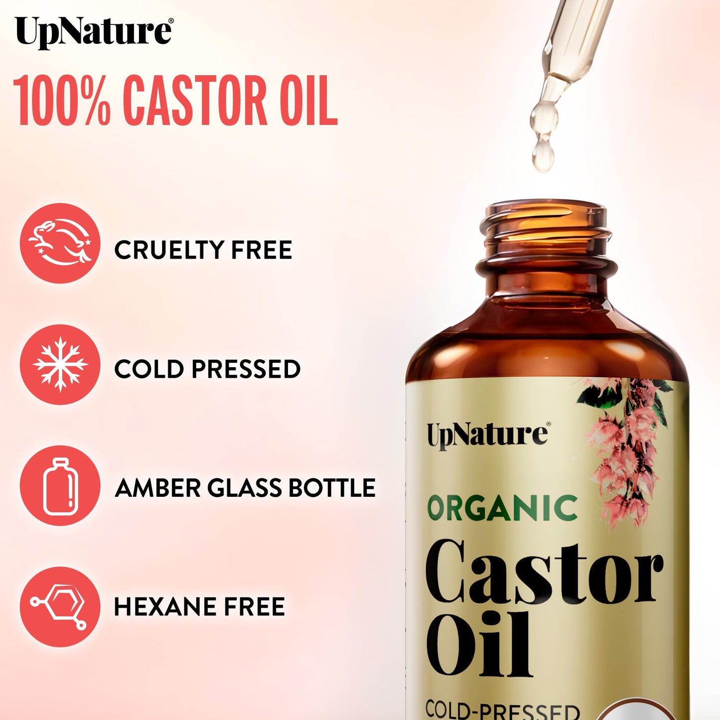 UpNature Lash Serum for Eyelash Growth - 100% USDA Organic Castor Oil for Eyelashes and Eyebrows Hexane Free (2oz Glass Bottle) Beauty and Personal Care UpNature