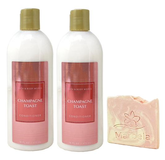 Bath & Body Works Champagne Toast 2 Pack Moisturizing Conditioner Bundle with a Himalayan Salts Springs Sample Soap