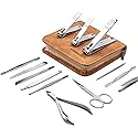 FAMILIFE Manicure Set, Nail Professional Kit Manicure Kits Nail Clipper Sets, 13PCS Stainless Steel Pedicure Sets Mens Grooming Tool, with Brown