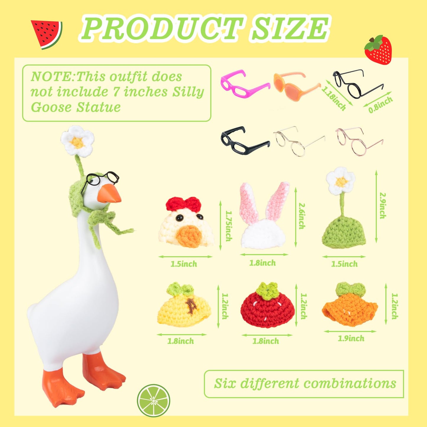Neowedding 6 Set 7inch Desk Goose Outfits Mini Knitting Hats with Sunglasses Small Desk Goose Outfits Knit Hat Accessory Mini Porch Goose Headwear…