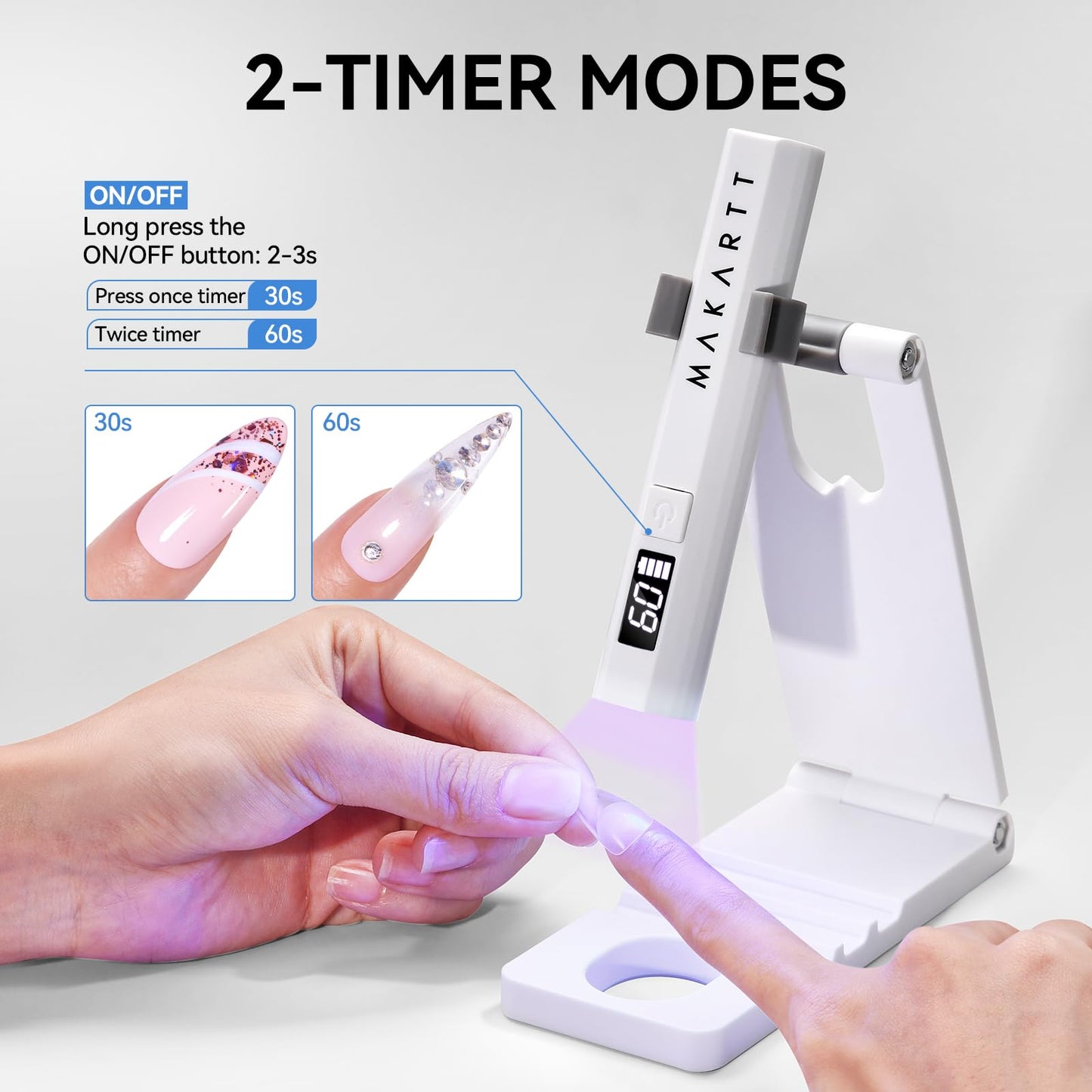 Makartt UV Nail Lamp with Stand - Handheld UV Light for Gel Nails for Nial Tips & Gel Polish, USB Rechargeable Fast Curing Flash Cure Lamp with LCD Beauty and Personal Care Makartt