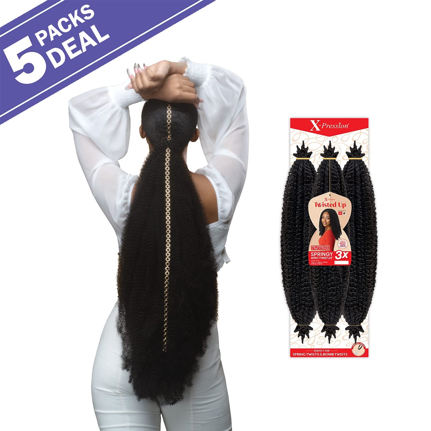 X-pression Braid Outre Crochet Braids X-Pression Twisted Up 3X Springy Afro Twist 24 inches (5-pack, 350)