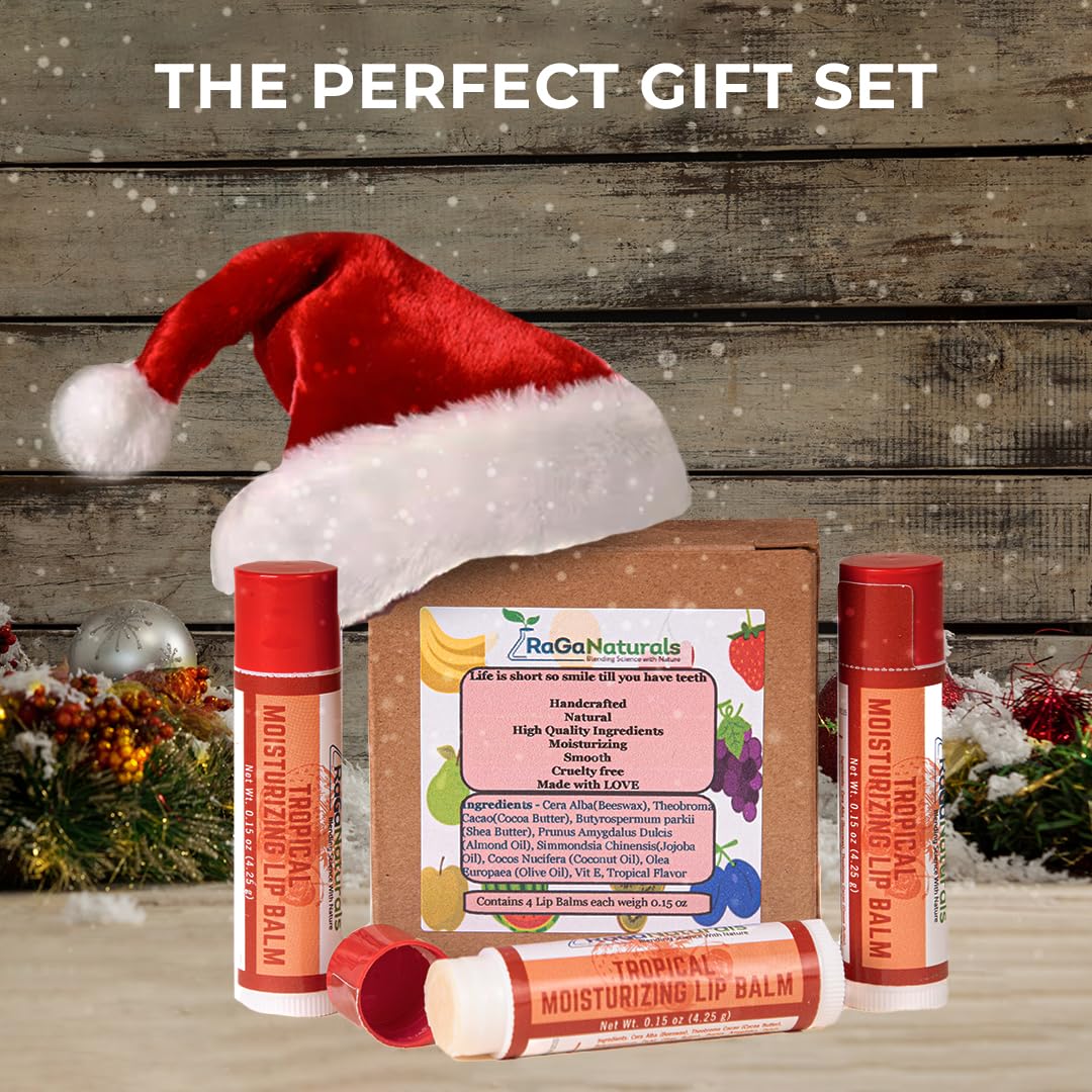 RaGaNaturals All Natural Tropical Moisturizing Lip Balm, Nourishing Lip Care For All Day Hydration, 100% Natural, Handmade with Love in USA
