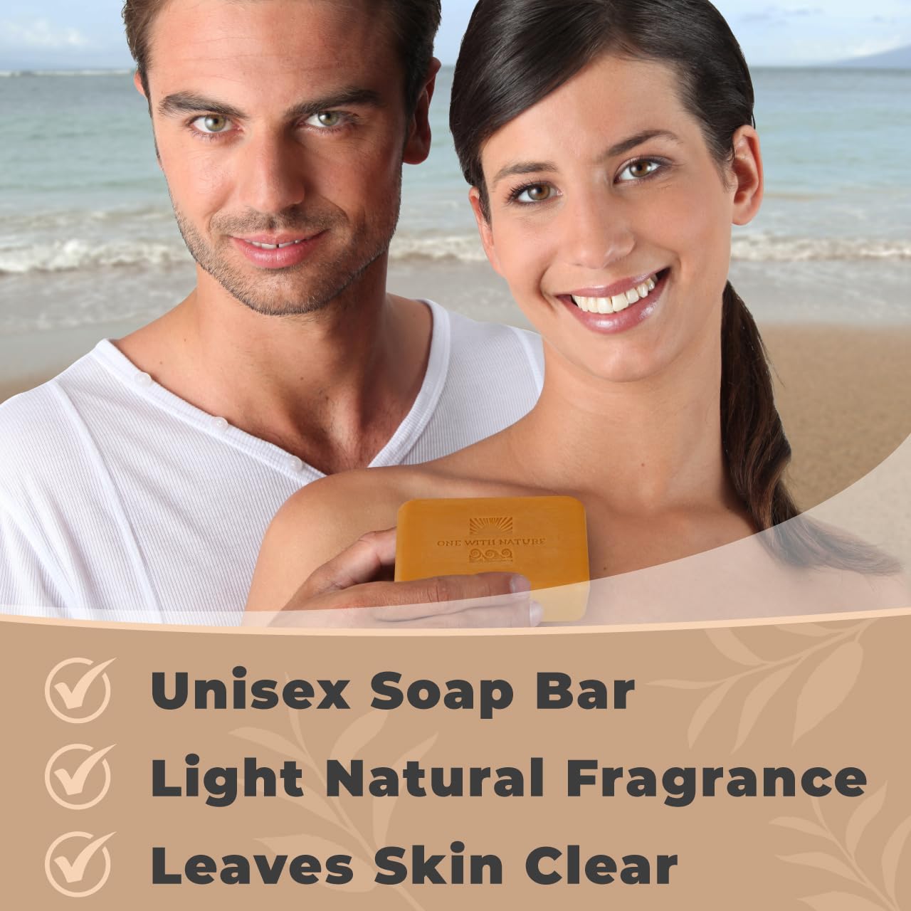 One With Nature Dead Sea Salt Turmeric Soap 7oz 3-Pack - Purifying and Exfoliating Soap Bar with Dead Sea Minerals and Honey for Face & Body, for Men