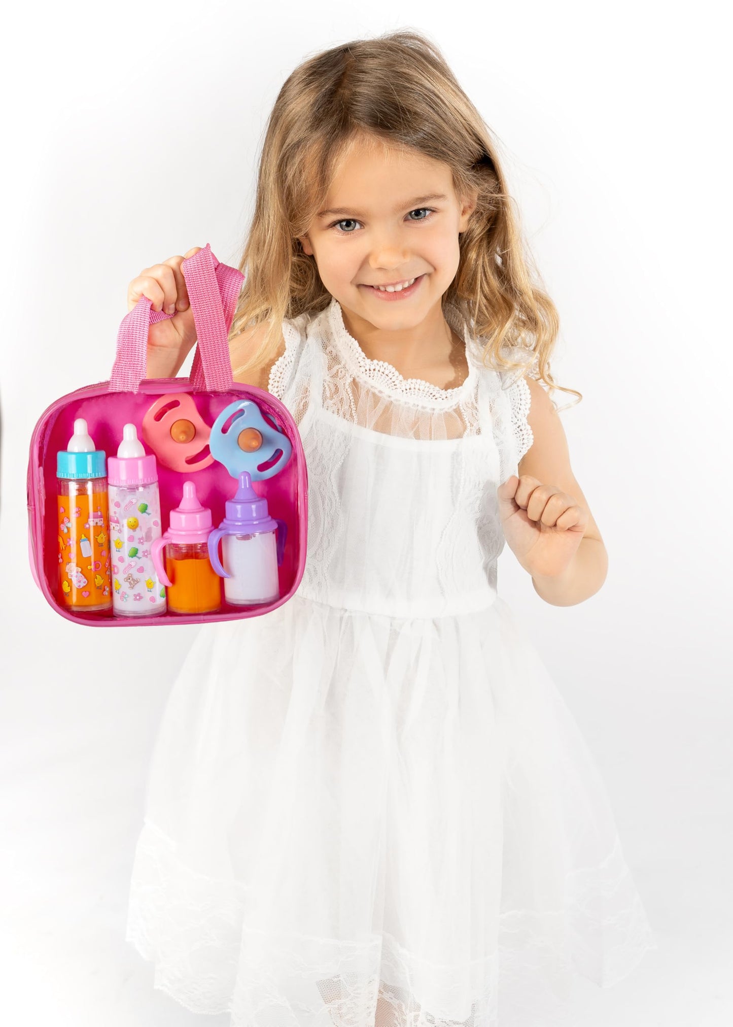 fash n kolor® My Sweet Baby Disappearing Doll Feeding Set – 6-Piece Baby Doll Care Kit with Bottles & Pacifiers