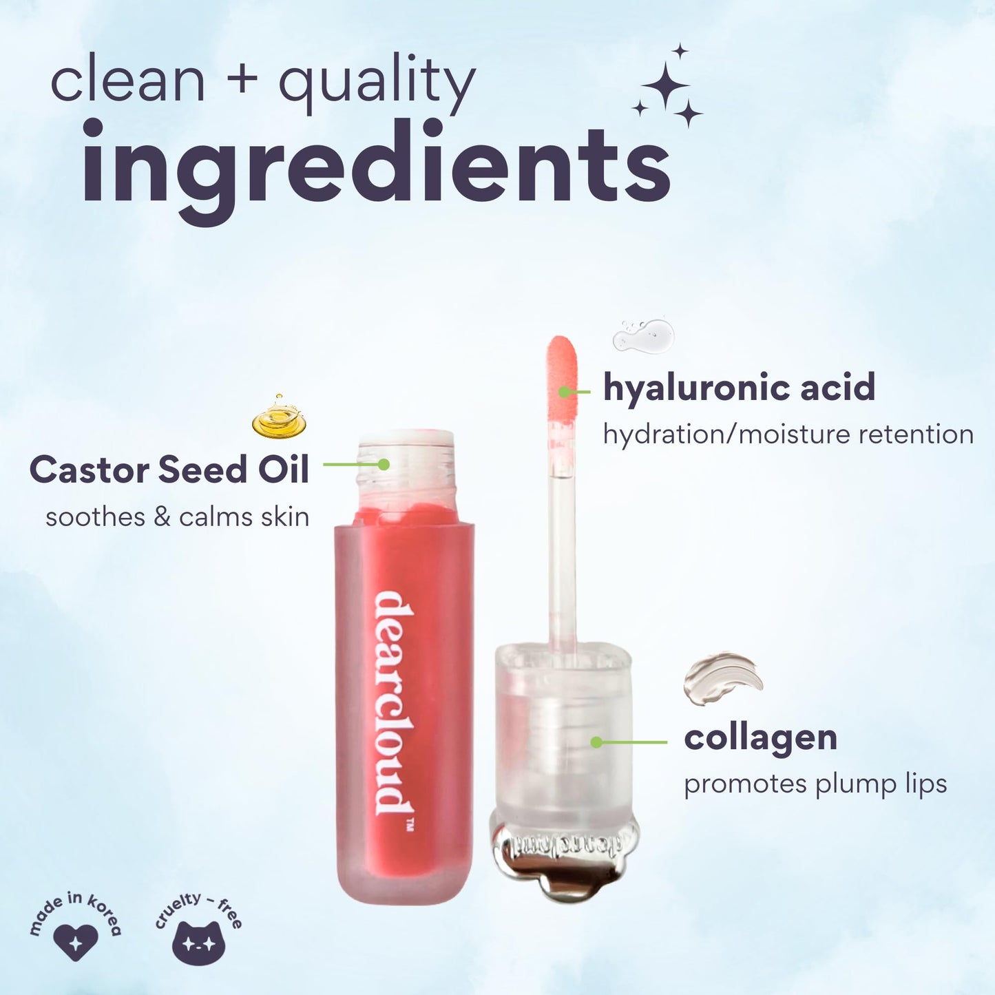 dearcloud Jelly Wave Lush Lip Oil - Tinted Lip Gloss and Lip Gloss for Women - Korean skincare essential - Lip Oil for Women with Collagen - Candied