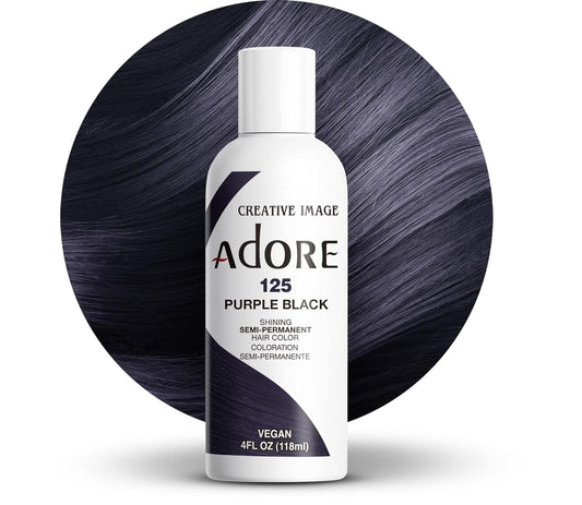Adore Semi Permanent Hair Color - Vegan and Cruelty-Free Hair Dye - 4 Fl Oz - (125 Purple Black, 4 Fl Oz (Pack of 1))