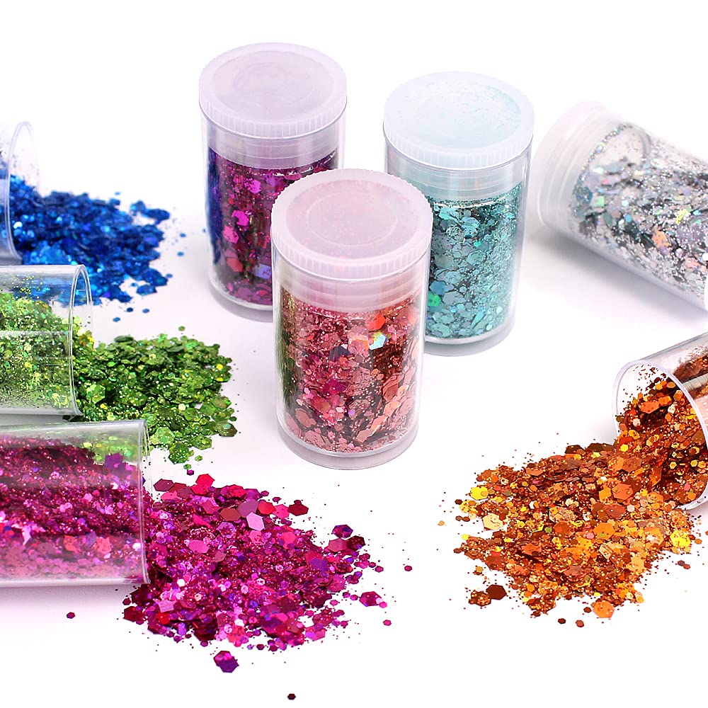 Chunky and Fine Glitter Mix, Estanoite 36 Colors Chunky Sequins & Fine Glitter Powder Mix, Cosmetic Makeup Flakes for Face Body Eye Nail Art Resin