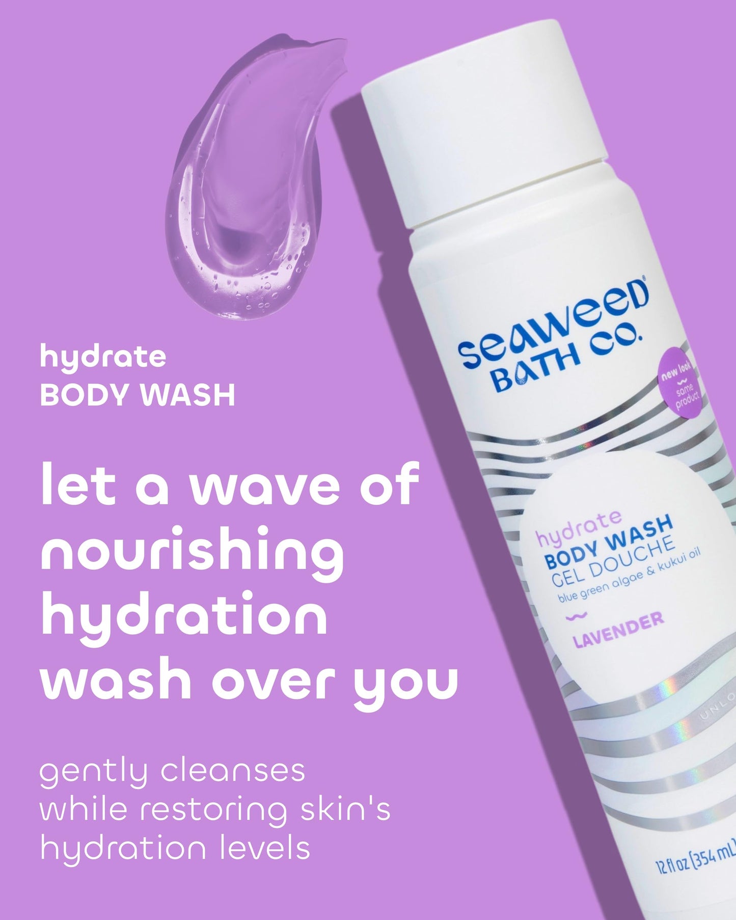 Seaweed Bath Co. Hydrate Body Wash - Lavender - Hydrating Foaming Cleanser with Soothing Natural Ingredients - Vegan, Paraben and Sulfate Free Shower