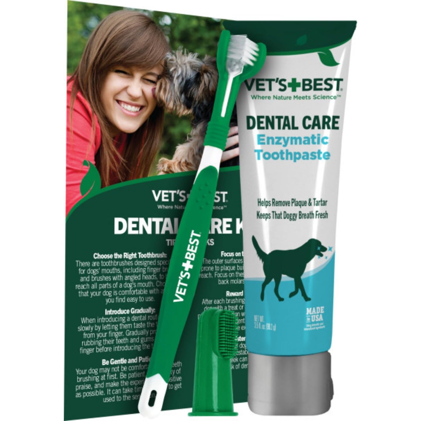 Vet's Best Dog Toothbrush & Toothpaste Kit – Plaque Remover, Whitens Teeth, Freshens Breath, Vet Formula with Finger Brush