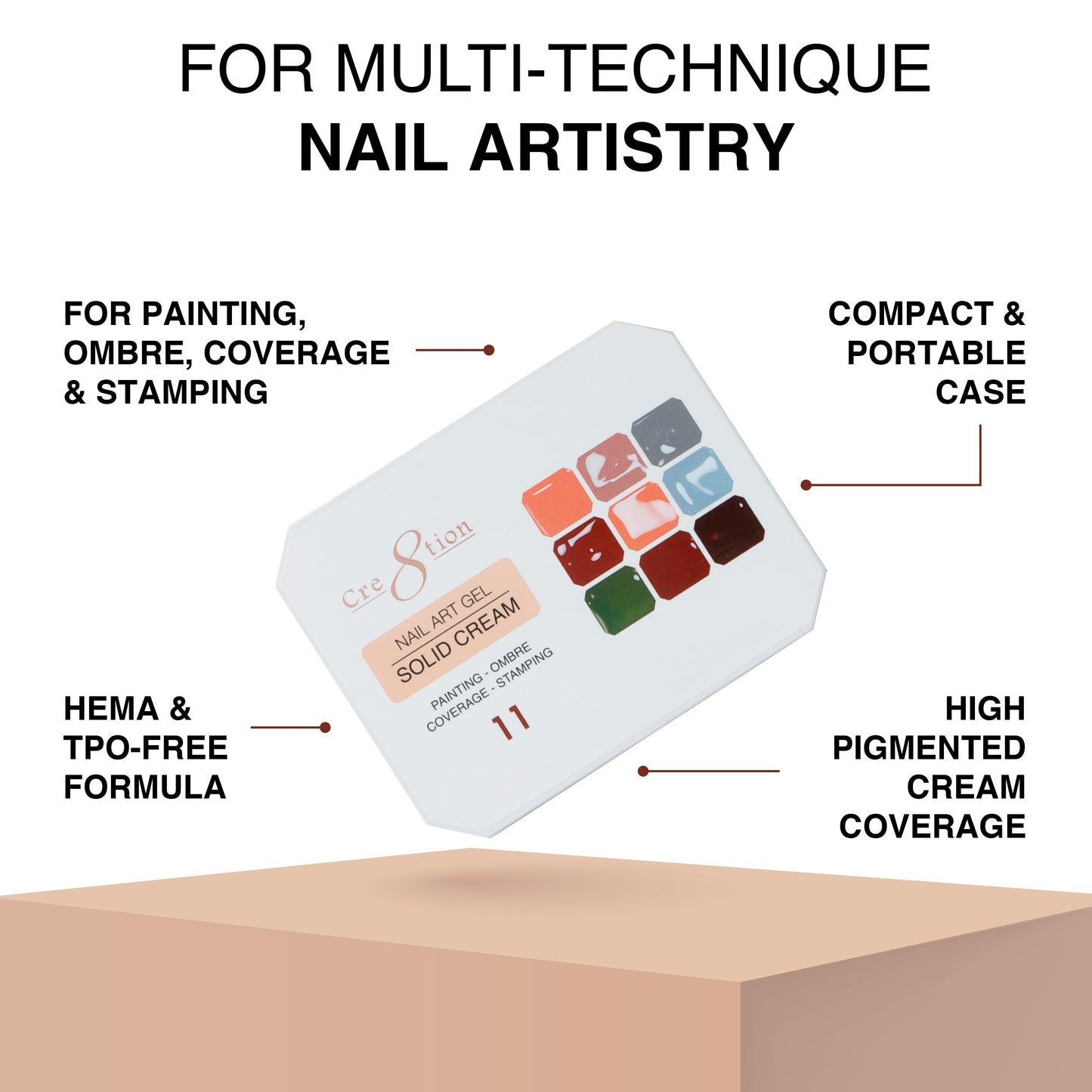 Cre8tion Nail Art Gel Solid Cream Palette for Nail Painting, Ombre, Stamping and Coverage, HEMA Free, TPO Free, 9 Colors (11) Beauty & Personal Care Cre8tion