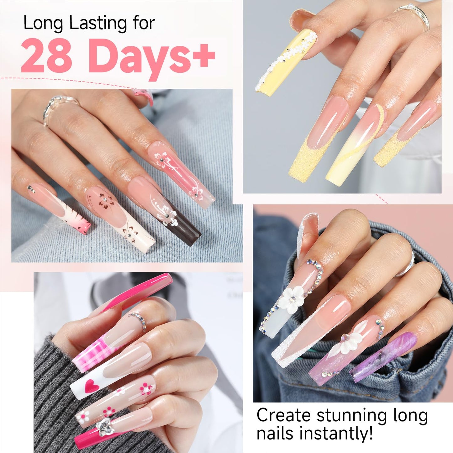 UNA GELLA No C Curve Nail Tips 504 PCS Extra Long XXL Tapered Square Nail Tips Half Cover Nails tips Straight Shape For French Acrylic Nails False