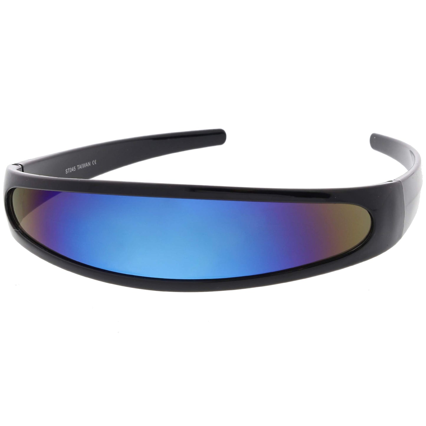 zeroUV Futuristic Narrow Cyclops Color Mirrored Lens Visor Sunglasses (Black Ice)