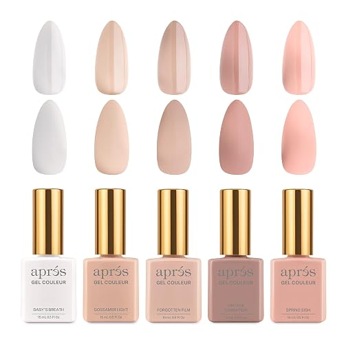 APRÉS Gel Couleur Combo Set, 5 Color Gel Nail Polish, HEMA-Free & TPO-Free, Bright Nude Pastel Colors with Brush-X Nail Art Brush (My Nails But Beauty & Personal Care APRÉS