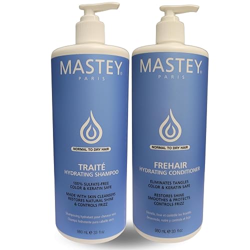 Mastey Paris Classic Professional Hair Care - Traite Shampoo 32 oz + Frehair Conditioner 32 oz Duo Set, Sulfate Free, Lipid & Amino Acid Fortified