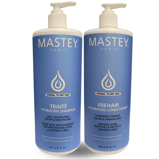 Mastey Paris Classic Professional Hair Care - Traite Shampoo 32 oz + Frehair Conditioner 32 oz Duo Set, Sulfate Free, Lipid & Amino Acid Fortified
