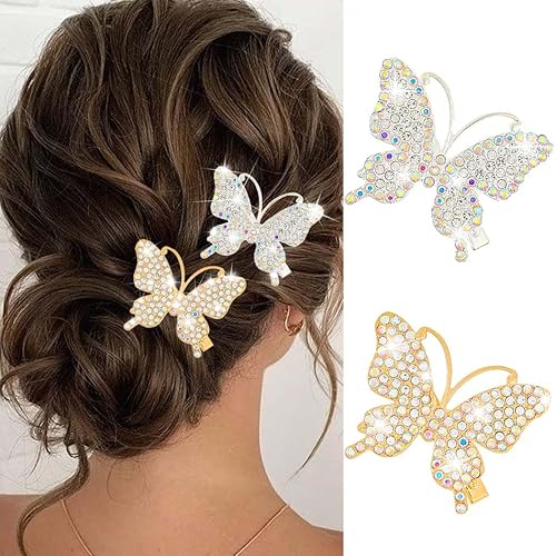 BARTOSI Butterfly Hair Clips Sparkly Rhinestone Hair Barrettes Butterflies Hair Accessories for Women and Girls (Pack of 2)
