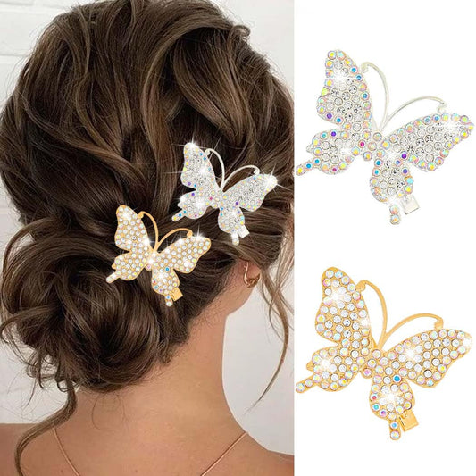 BARTOSI Butterfly Hair Clips Sparkly Rhinestone Hair Barrettes Butterflies Hair Accessories for Women and Girls (Pack of 2)