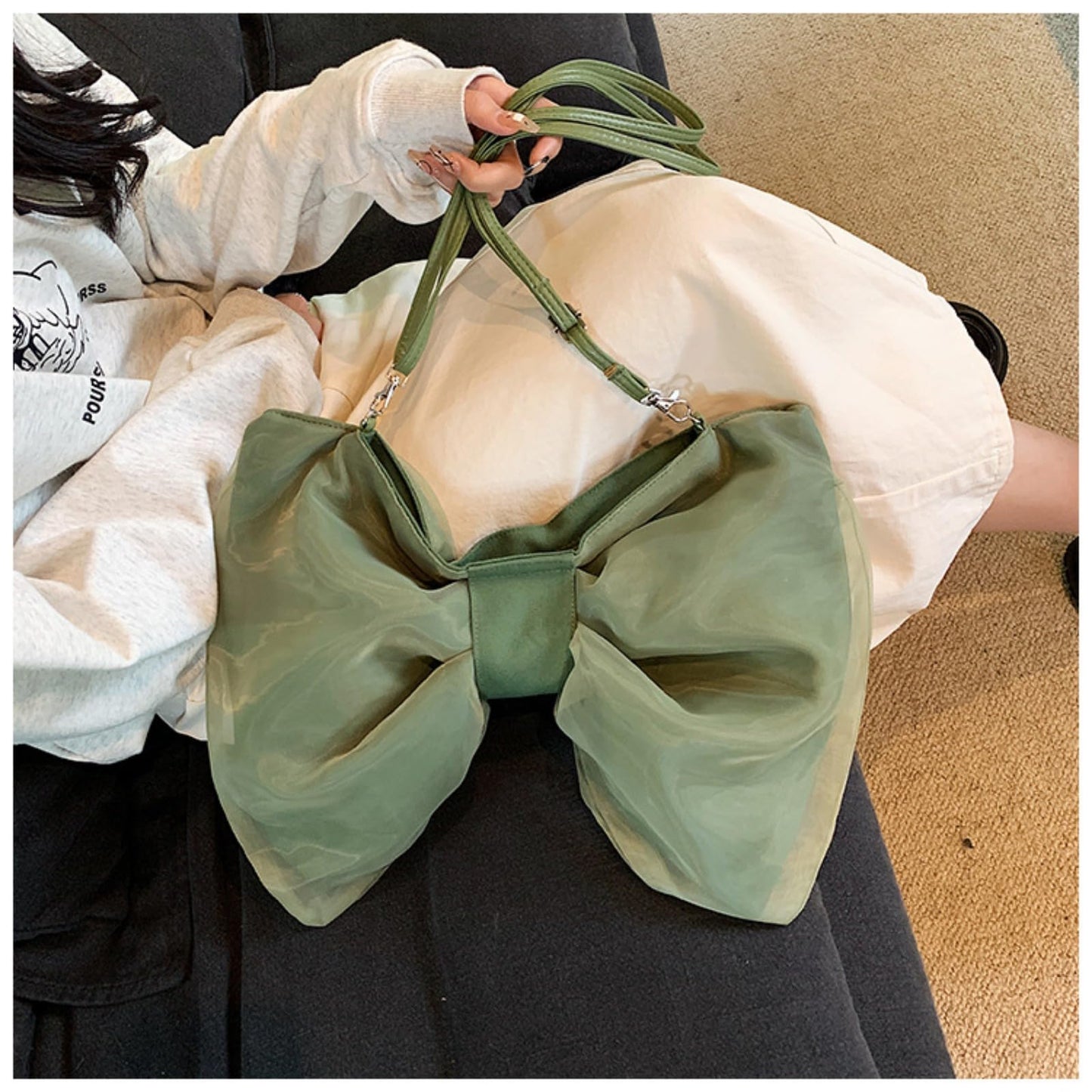 Wayolyn Kawaii Bow-shaped Crossbody Bag Bow Shoulder Bag for Women Cute Bowknot Purse Handbag Aesthetic Y2k Accessories (Green)