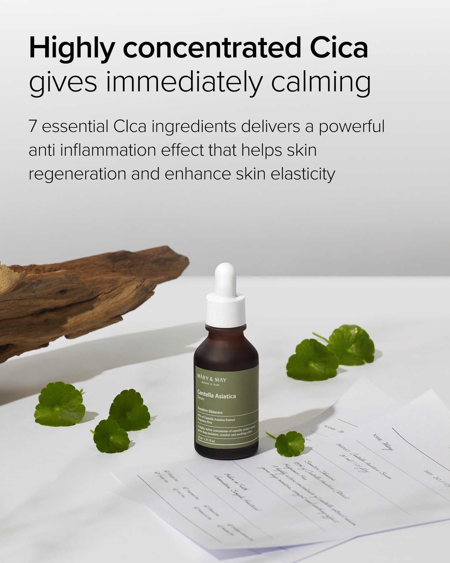 Mary&May Centella Asiatica Serum - 95% of Cica Extracxt for Instant Skin Soothing, Regeneration, and Elasticity Improvement - Korean Face Serum