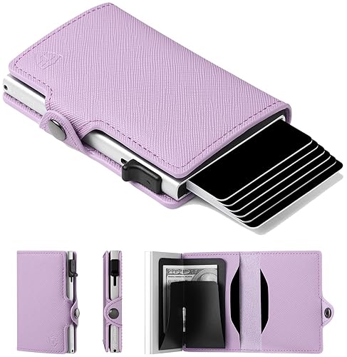 conceal plus small rfid wallet women, slim compact travel blocking credit card holder womens smart pop up minimalist case, capacity 6-10 cards cash &…