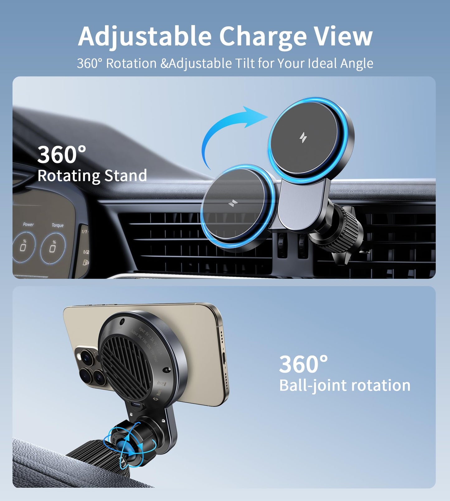 GuMosh for Magsafe Car Mount Charger with Cooling Fan, Fast Magnetic Car Phone Holder, Strong Hook Car Vent Phone Mount, Magnetic Wireless Car…