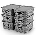 AREYZIN Plastic Storage Baskets Bins With Lid Organizing Container Lidded Knit Storage Organizer Bins for Shelves Drawers Desktop Closet Playroom…