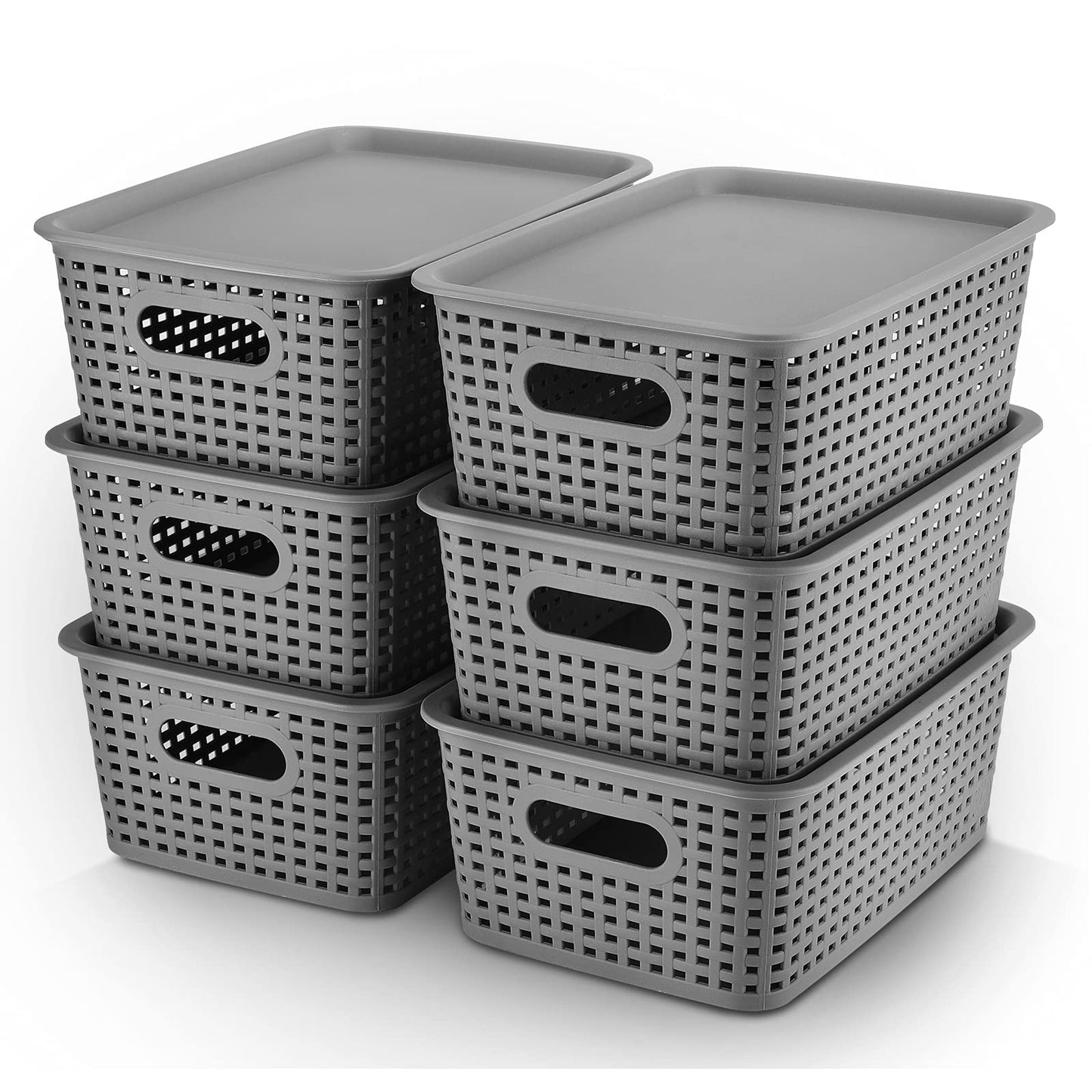 AREYZIN Plastic Storage Baskets Bins With Lid Organizing Container Lidded Knit Storage Organizer Bins for Shelves Drawers Desktop Closet Playroom…