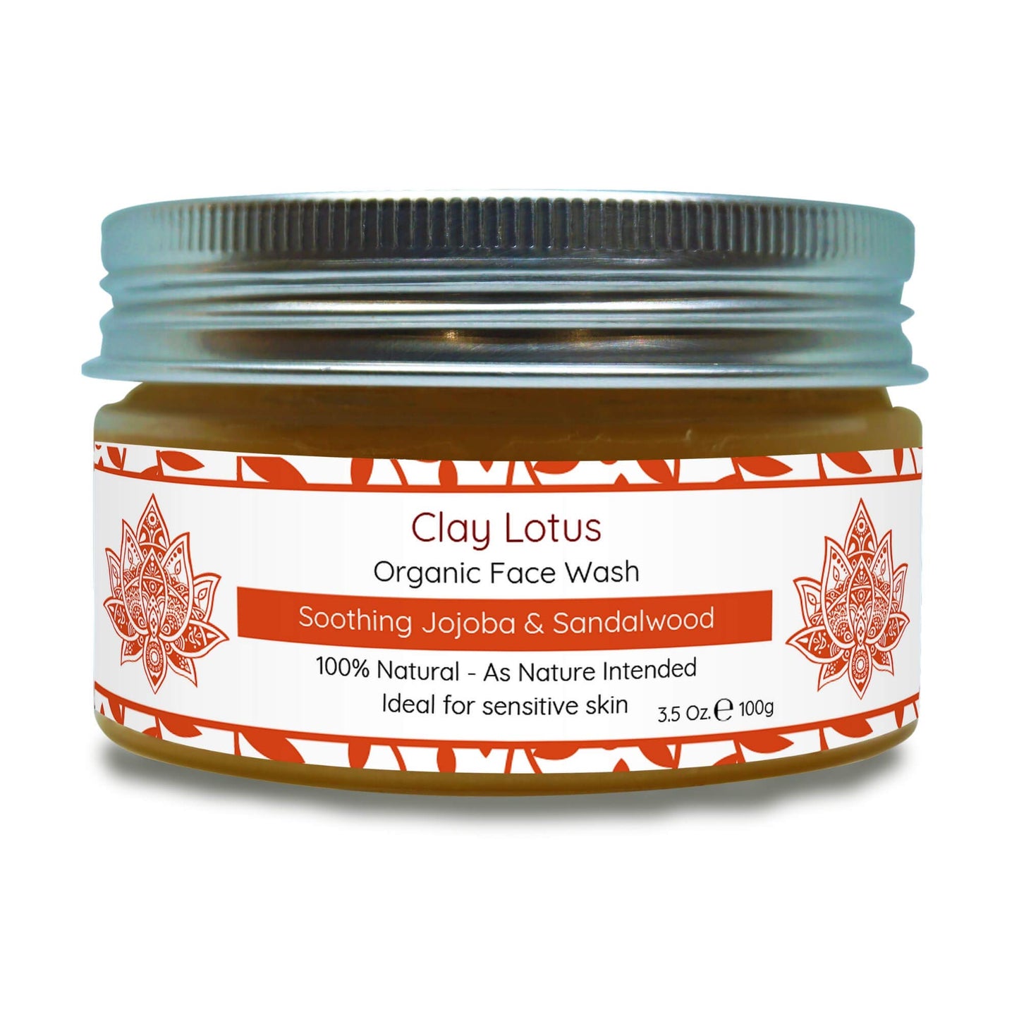 Clay Lotus Organic Face Wash – Gentle Cleanser with Jojoba & Sandalwood, 100% Natural, Hydrating & Brightening, Vegan Formula for Sensitive Skin