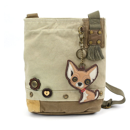 Chala Patch Cross-Body Women Handbag, Canvas Messenger Bag - Chihuahua - Sand