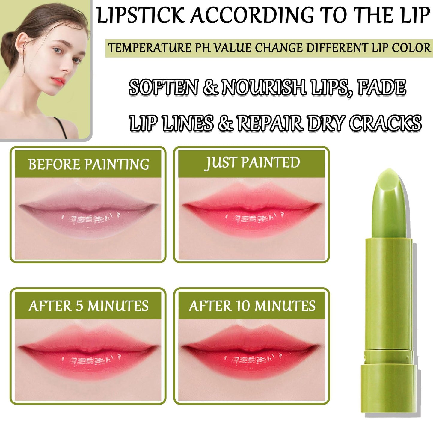 4 Pcs Avocado Color Changing Lipstick for Women,PH Mood Magic Lipstick Makeup Gift Set,Waterproof Lip Moisturizer Pigmented Long Lasting Tinted Color