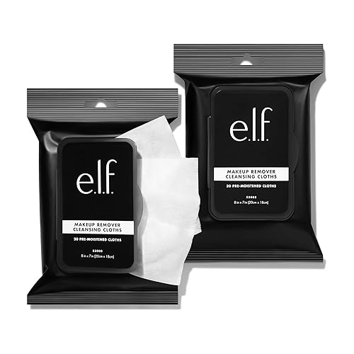 e.l.f., Fragrance-Free Cleansing Cloths, Lightweight, Hydrating, Soothing, Removes Makeup and Dirt, Purifies, Clarifies, Pack of 20, Compact
