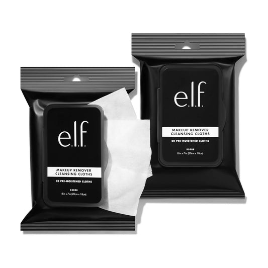 e.l.f., Fragrance-Free Cleansing Cloths, Lightweight, Hydrating, Soothing, Removes Makeup and Dirt, Purifies, Clarifies, Pack of 20, Compact