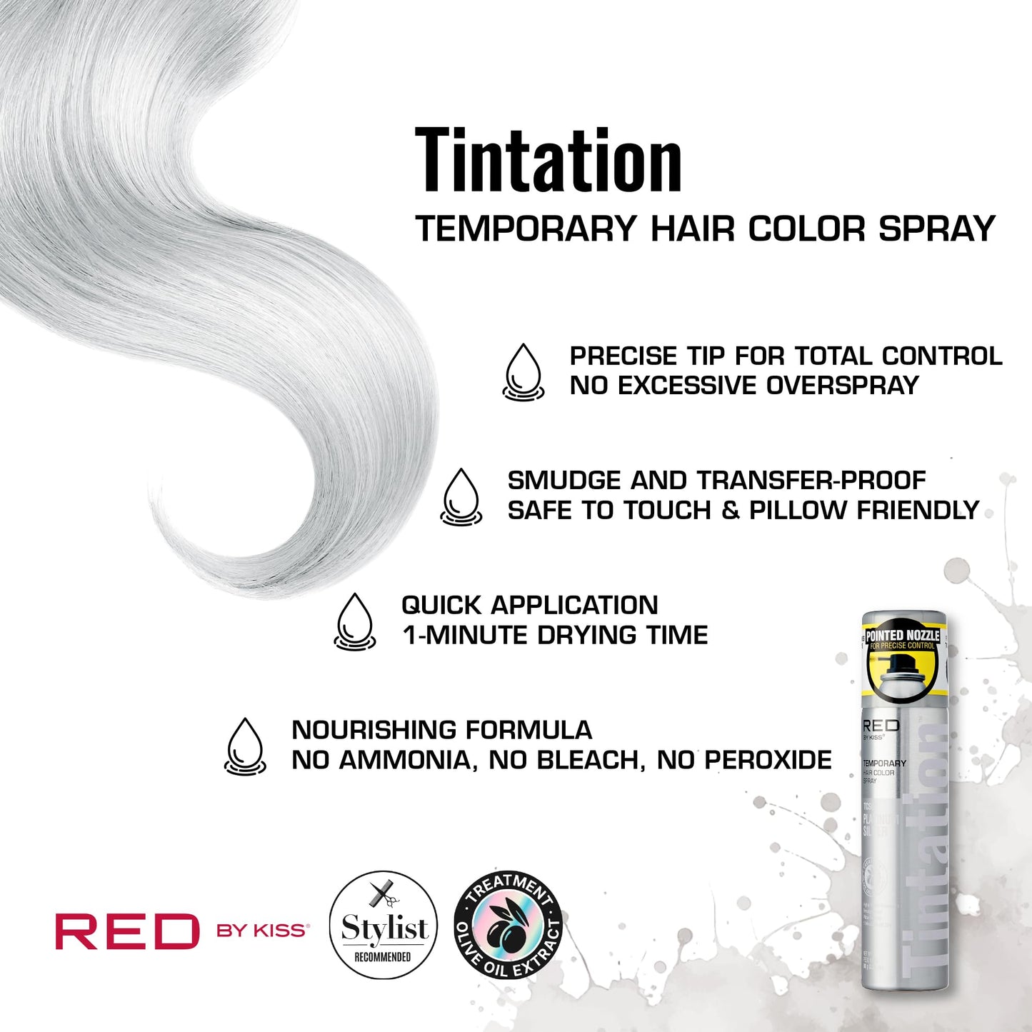 Red by Kiss Tintation Temporary Hair Color Spray 2.82oz, Quick-Dry & Smudge-Proof, Vivid Color Washable Hair Dye, Styling Spray Cosplay Halloween