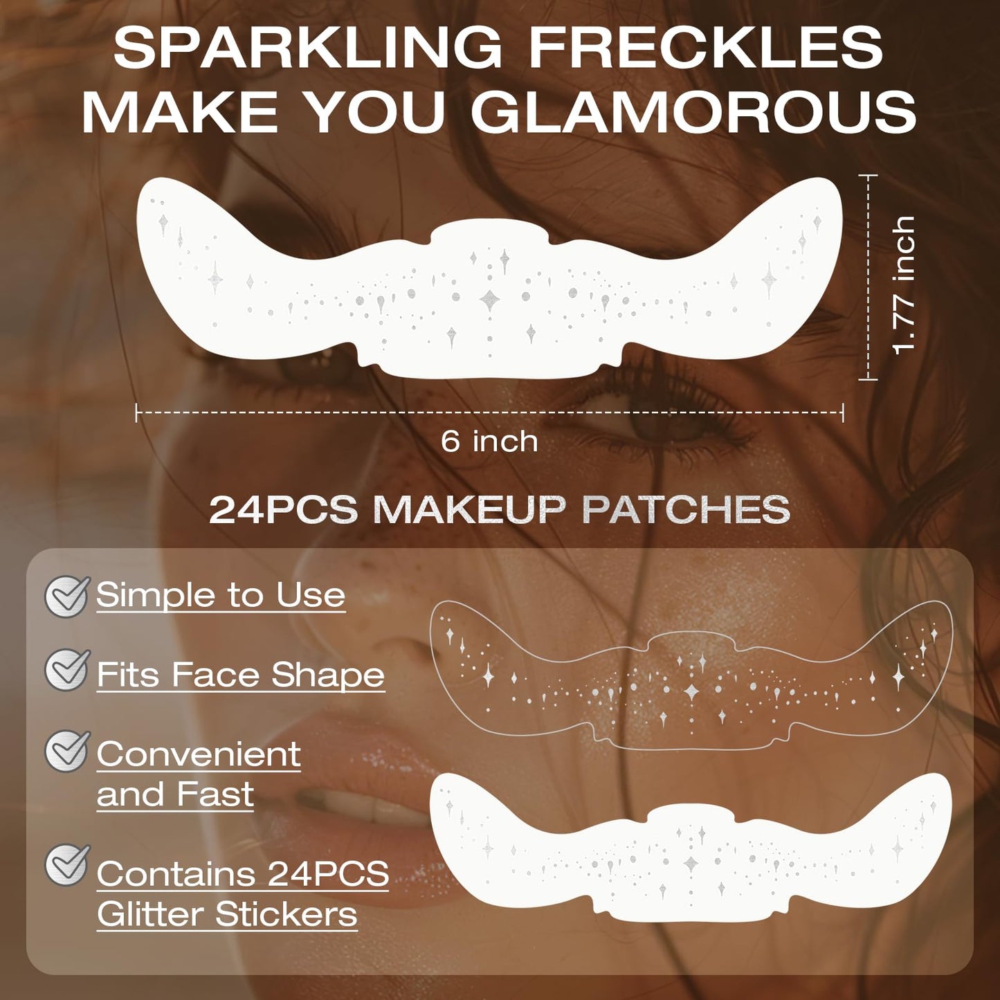 Leterly 24 Pcs Glitter Freckles Face Tattoo,Silver Face Glitter Makeup Patches Cute Sparkle Freckles Patches Waterproof Makeup Speckles for Face