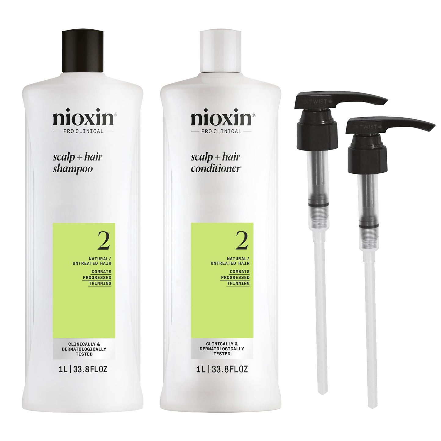 Nioxin System 2 Shampoo & Conditioner Prepack | For Natural or Untreated Hair with Progressed Thinning | With Niacinamide and Biotin | Pumps Included Beauty and Personal Care NIOXIN Default Title