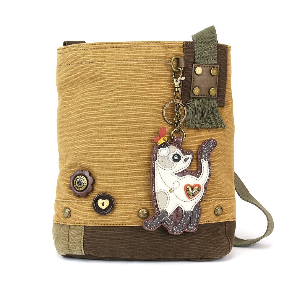 CHALA Handbags Canvas Crossbody Messenger Bags with White Slim Cat Coin Purse Combo (Brown)
