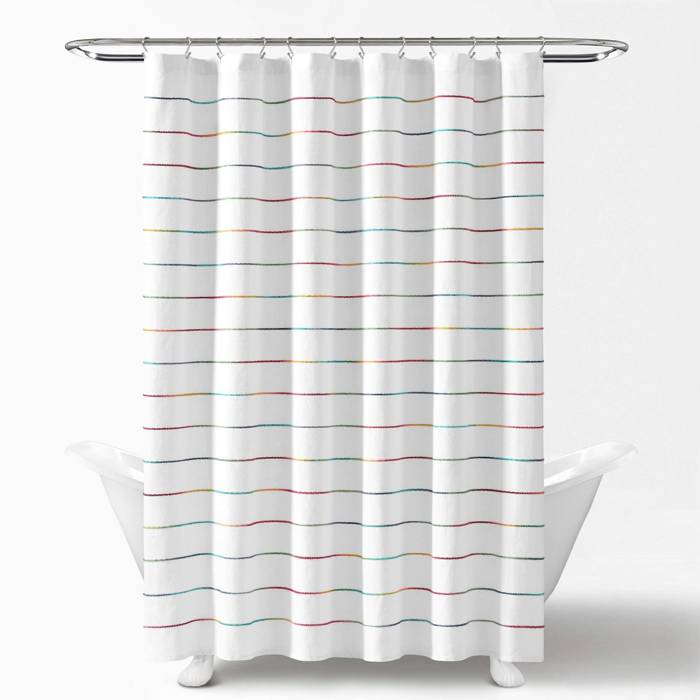 Lush Decor Ombre Stripe Yarn Dyed Cotton Shower Curtain, 72" W x 72" L, Rainbow - Fabric Shower Curtains - Striped Bathroom Curtain - Farmhouse…