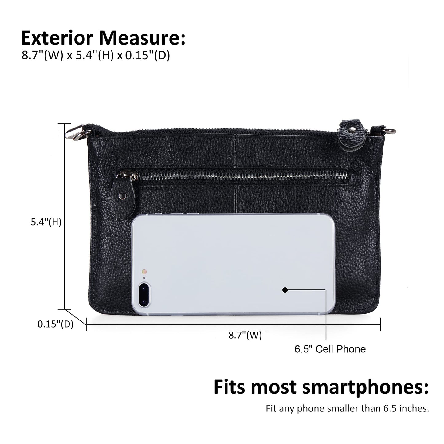 befen Black Women's Genuine Leather Wristlet Clutch Crossbody Phone Bags Wallet Purses and Handbags