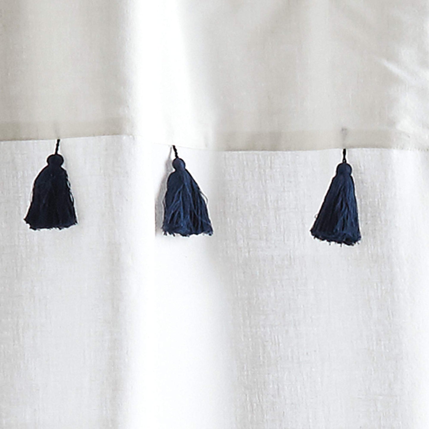 Peri Home Panama Stripe Boho Farmhouse Tassel Shower Curtain 100% Cotton Fabric Shower Curtain with Tassels for Bathroom Decor, 72 x 72 inches, Navy