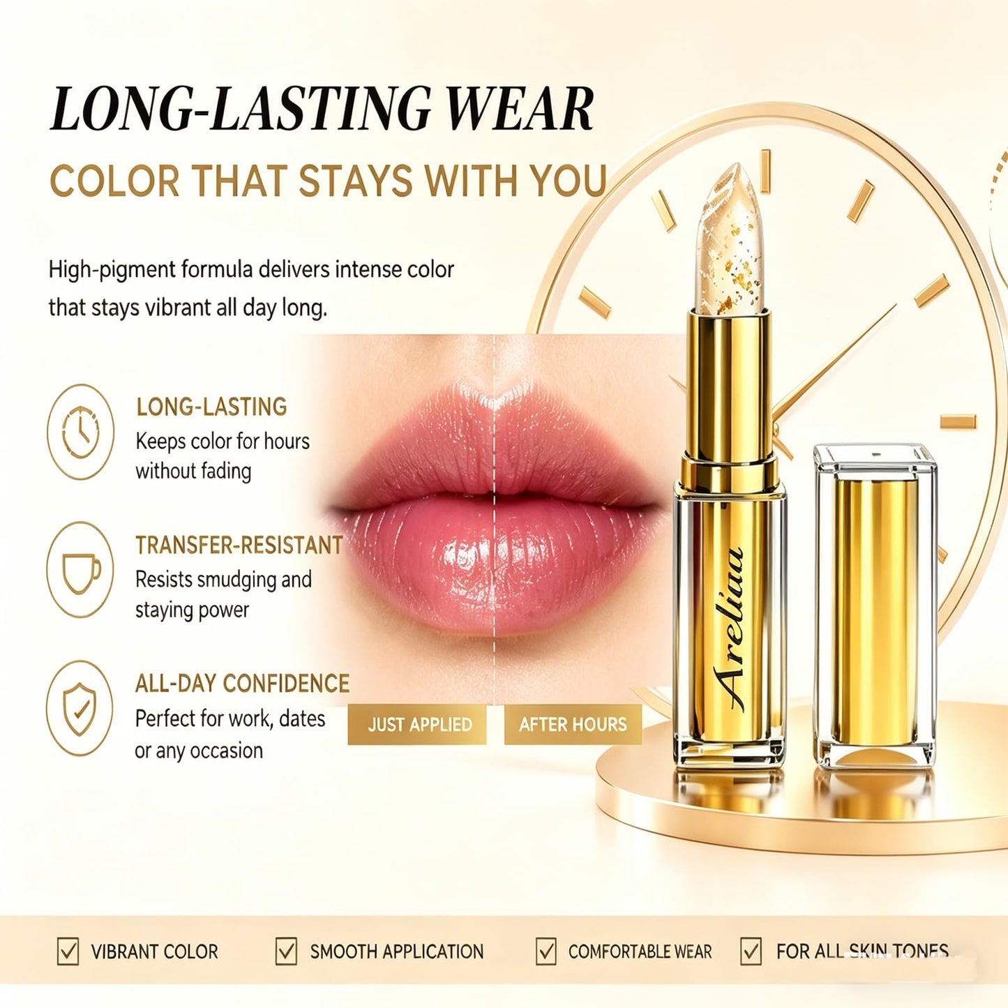 Areliaa Skin-Adaptive Lipstick for Older Women, Ph Lipstick Color Changing Long Lasting, Transfer-Resistant & Nourishing Lip stick, Keeping Makeup in