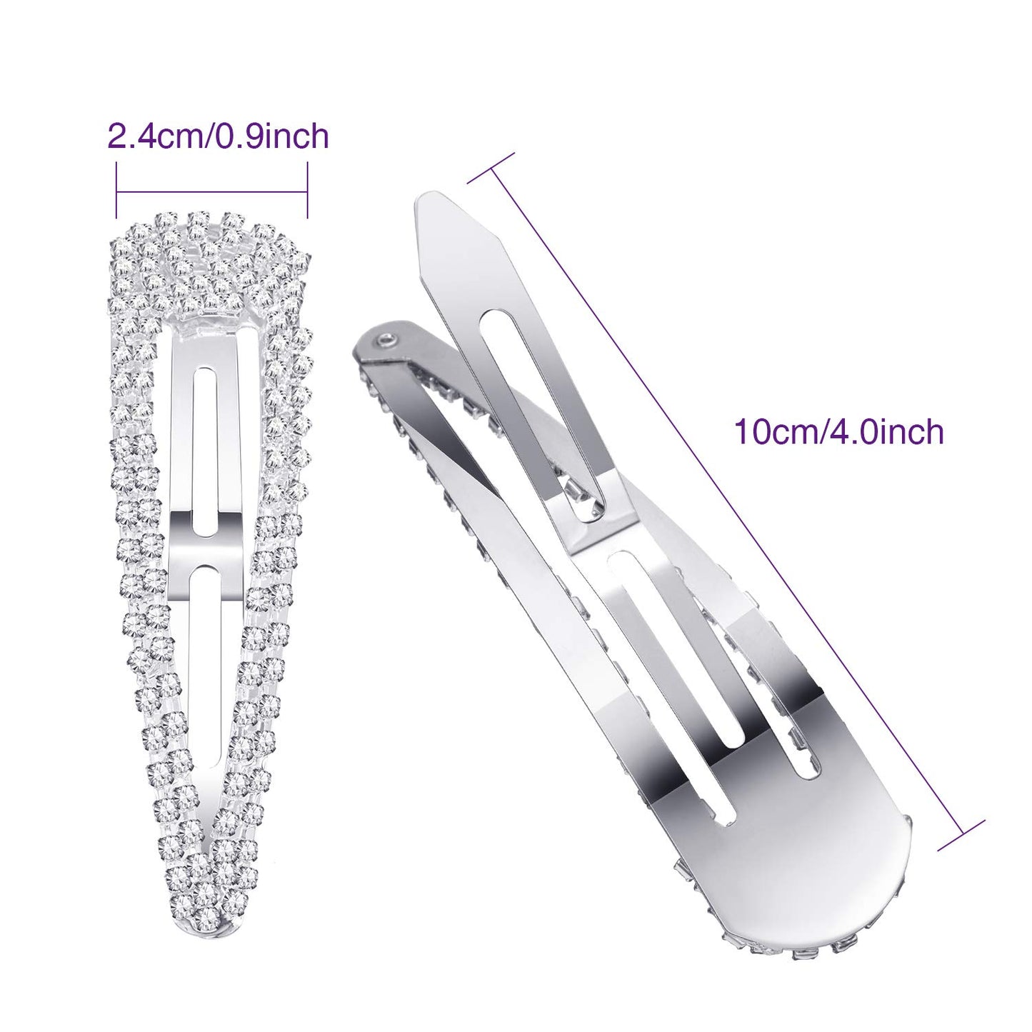 Geyoga 6 Pieces Rhinestone Snap Hair Clips 4 Inch Metal Hair Barrettes Hairpins Crystal for Women Wedding Accessories