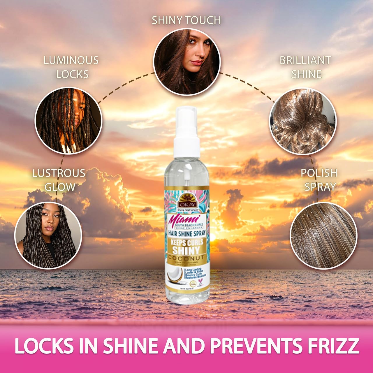 OKAY Hair Shine Spray 4 oz - Shine Enhancer for Curly, Wavy & Straight Hair - Frizz Control, Gloss Finish & Lightweight Styling Spray with Vitamin E