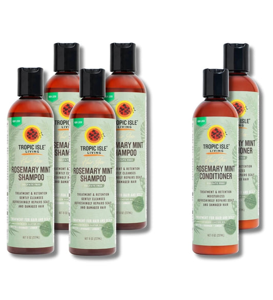 Tropic Isle Living 6x Hair Gro Rosemary Mint Shampoo 8oz and Conditioner 8 oz Gently Cleanses, Repairs & Nourishes with Mint, Aloe Vera & Shea Oil