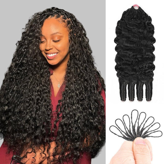 Goulus Burmese Curly Crochet Human Hair 120g Knotless Pre-Separated Feather Crochet Human Hair Bundles 28inch Invisible Miracle Knots Natural Black Beauty and Personal Care Goulus Default Title