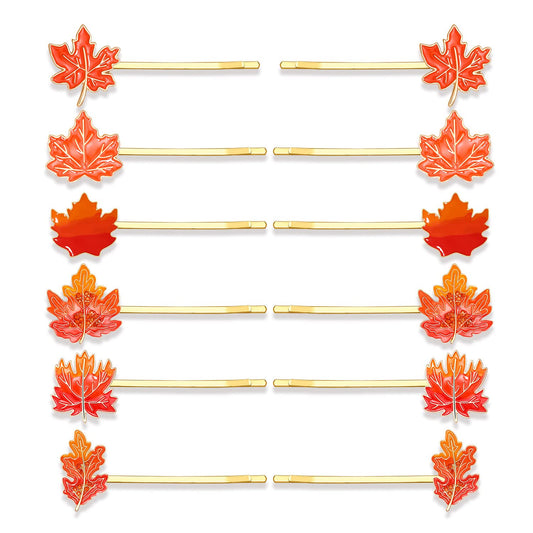 YAHPERN 12PCS Fall Hair Clips for Women Thanksgiving Hairpins Harvest Turkey Maple Leaf Pumpkin Hair Clips Autumn Bobby Pins Costume Party Hair
