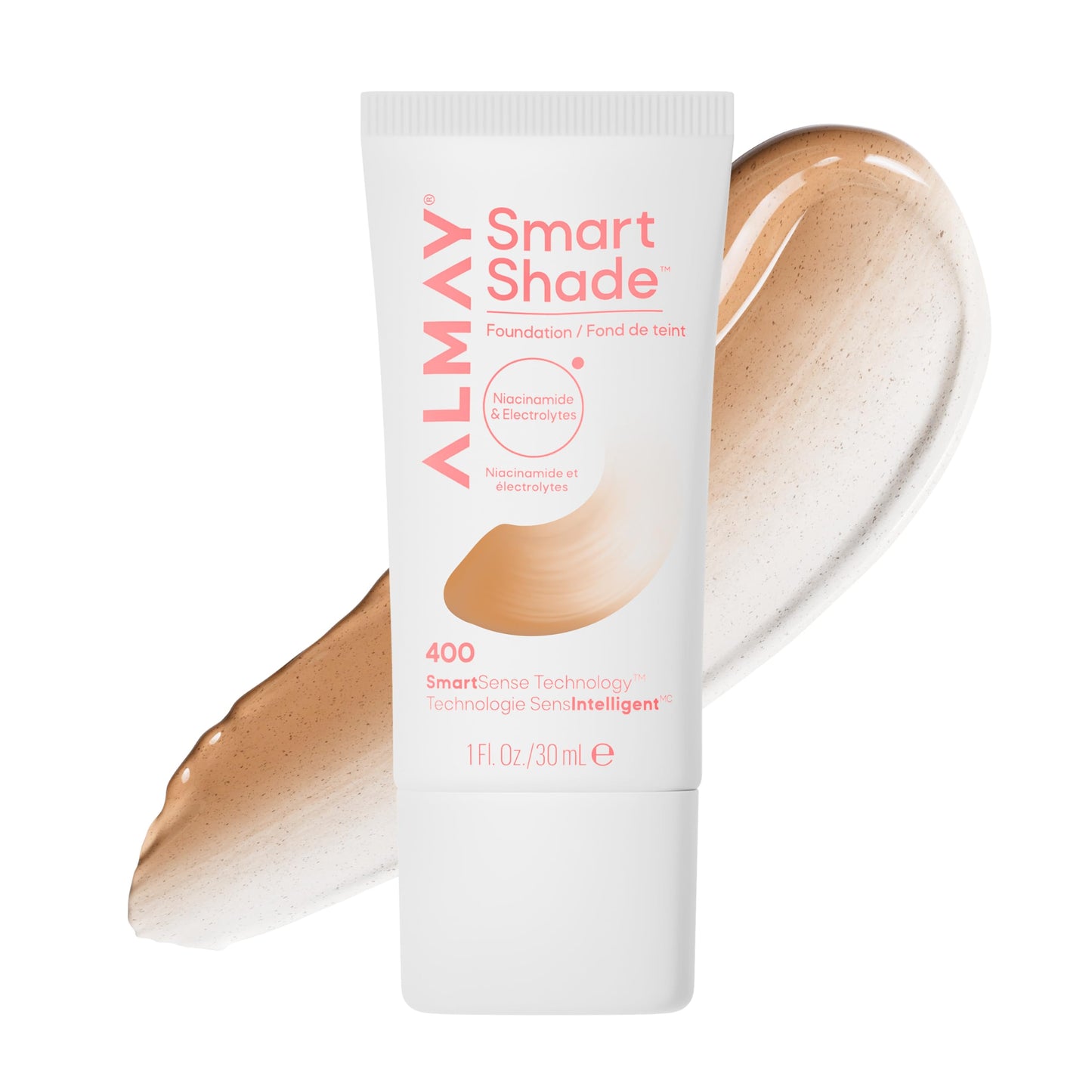Almay Smart Shade™ Foundation, Oil-Free, Non-Comedogenic, Hypoallergenic, Vegan Face Makeup, 400 Warm Medium, 1 fl oz