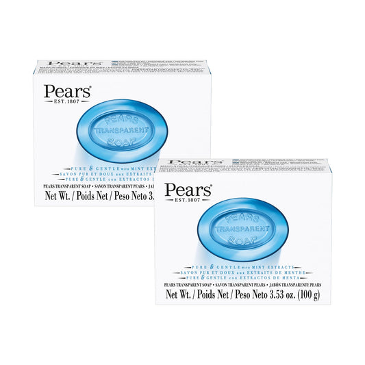 Pears Pure and Gentle with Glycerin and Mint Extracts - Transparent Soap Bar for Radiant Skin - Bar Soap for Women and Men - Blue - 2 pc Beauty & Personal Care Pears