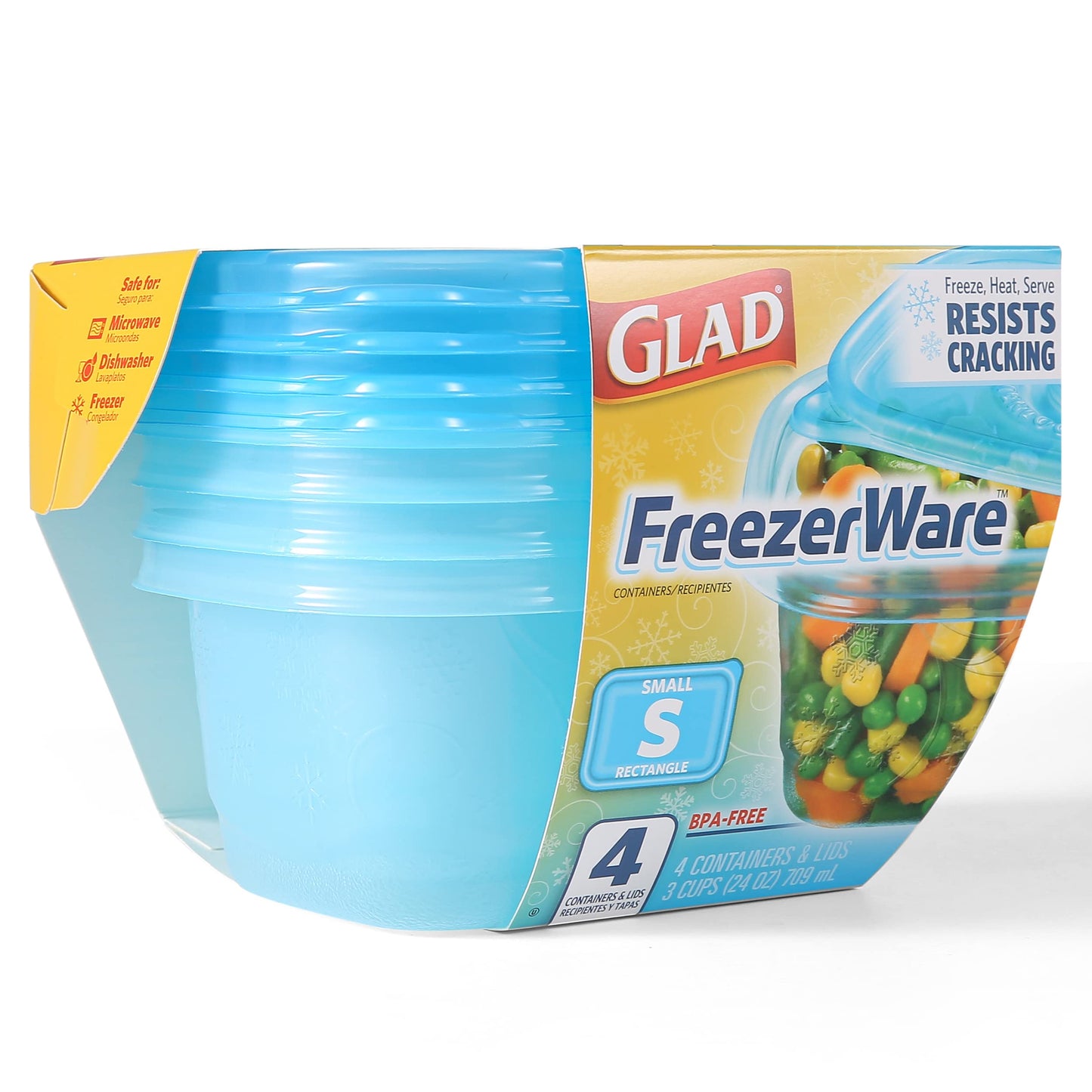 Glad Food Storage Containers - Glad FreezerWare Container - Small - 24 Ounce - 4 Containers