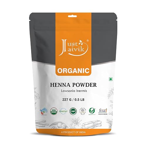 Just Jaivik Henna Powder (Lawsonia Inermis) for Hair - 100% Natural, USDA Certified Organic by OneCert Asia, No Chemicals or Additives, 227 Gms / 0.5